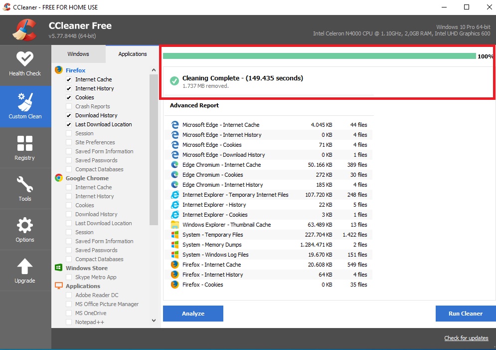 9. 100% Selesai Ccleaner