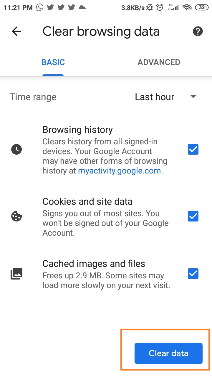Clear Browsing data