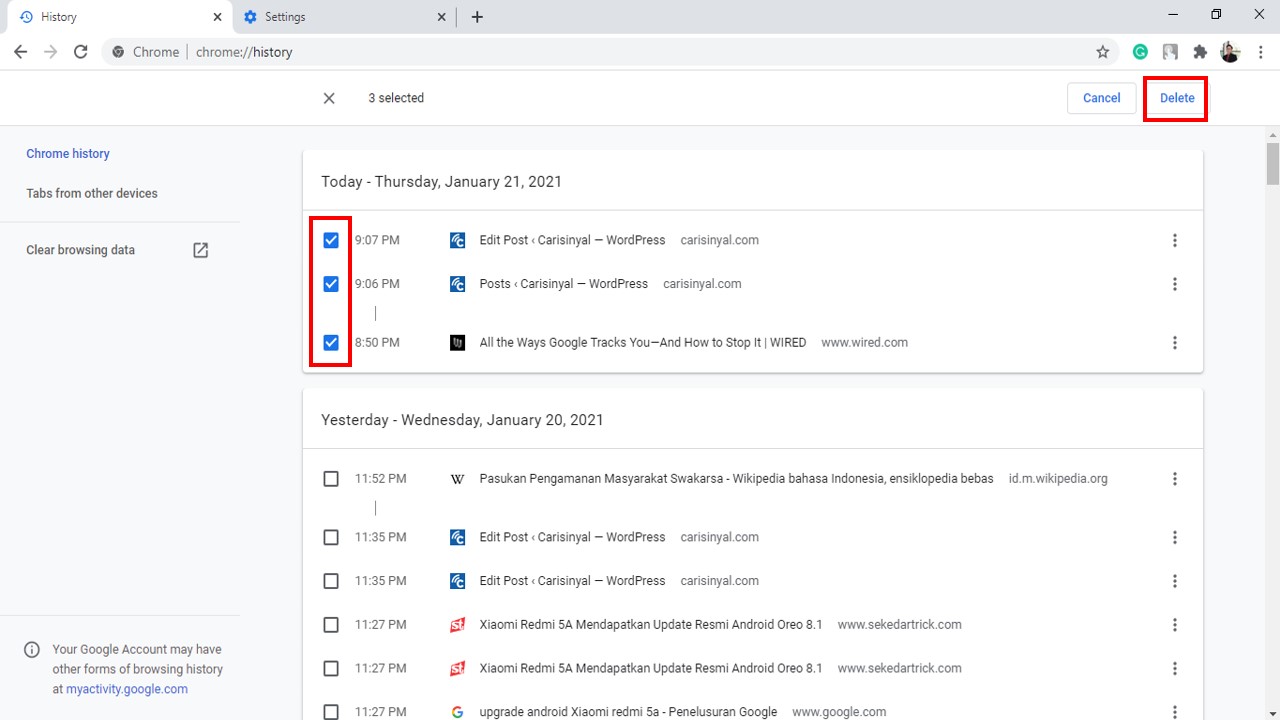 Manual Pemilihan Data Google Chrome
